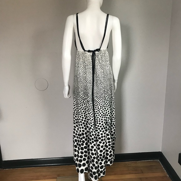 Y2K NWT Christopher Dean 100% Silk Black & White Polka Dot Yacht Maxi Dress 2 - Picture 5 of 9